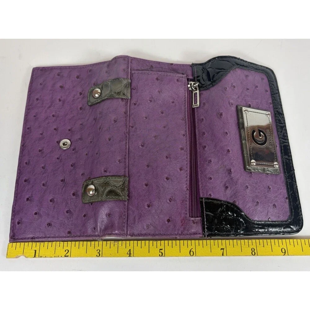 Guess Wallet Ostrich Embossed Y2K Purple And Black 6.5” X 3.5”